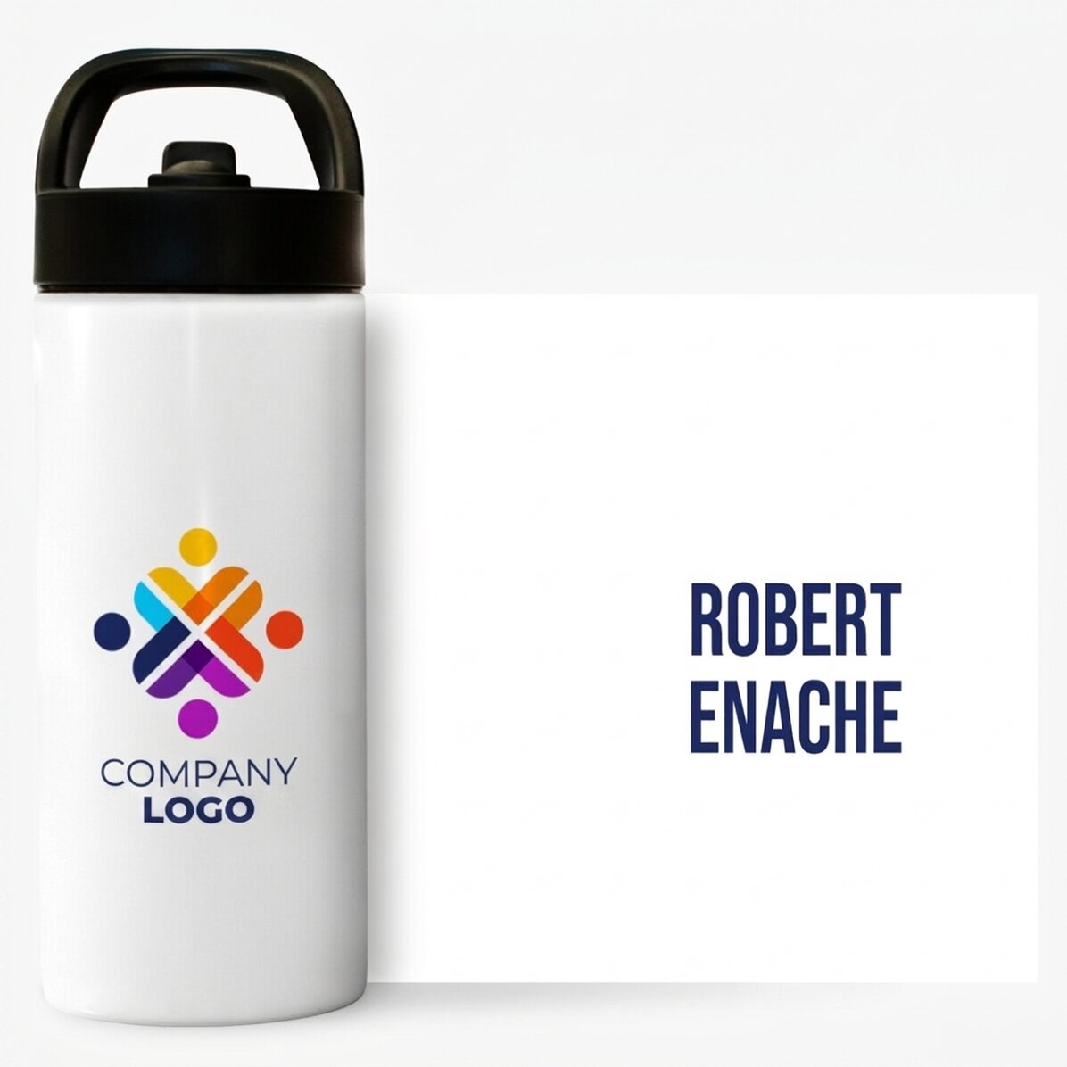 Thermosfles met handvat en rietje, gepersonaliseerd met logo en naam