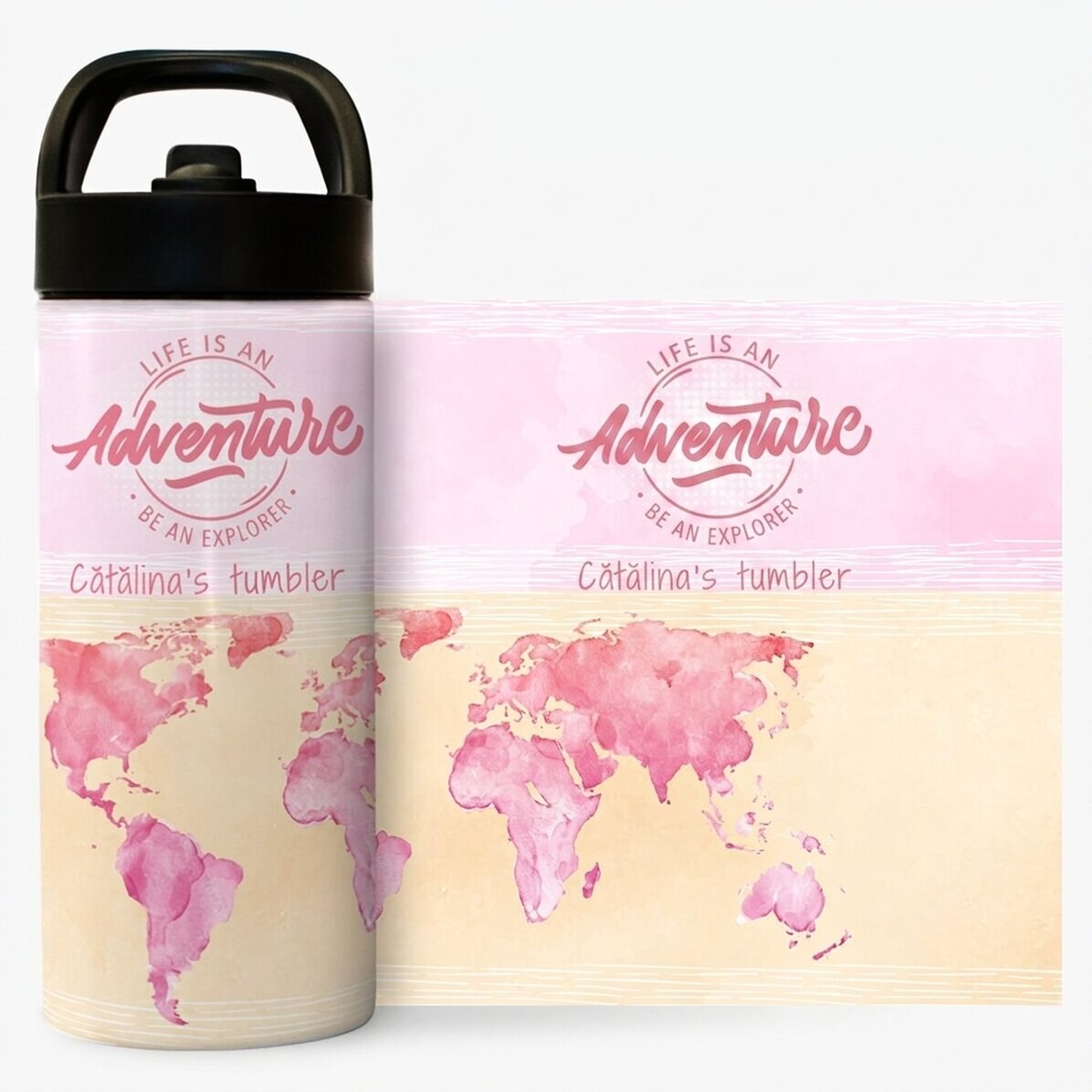 Thermos avec poignée et paille, personnalisé avec un prénom - Be an explorer