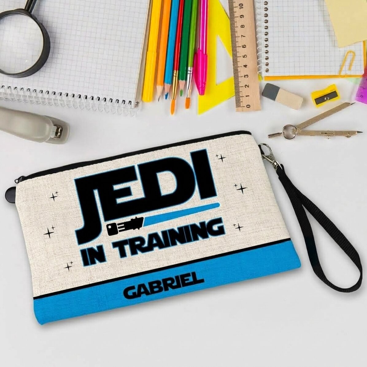 Gepersonaliseerd accessoiretasje met naam - Jedi in opleiding