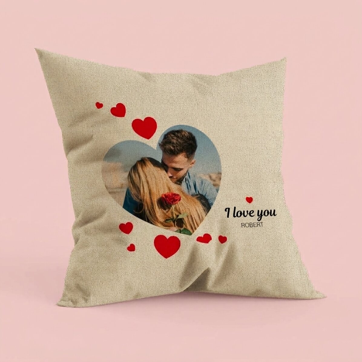 Gepersonaliseerd kussen met een foto - P.S. I love you - In