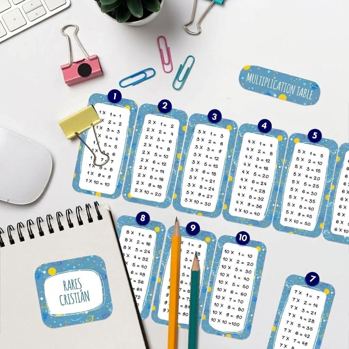 Lot de 12 autocollants (étiquettes adhésives) personnalisés avec un texte et la table de multiplicat