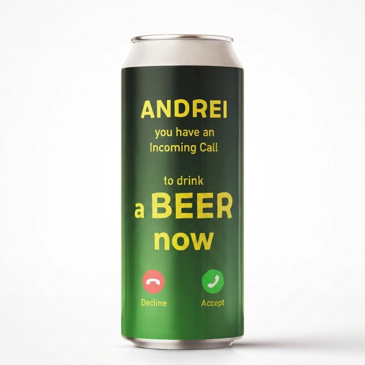 Bier in een blikje met gepersonaliseerde tekst - Inkomend gesprek