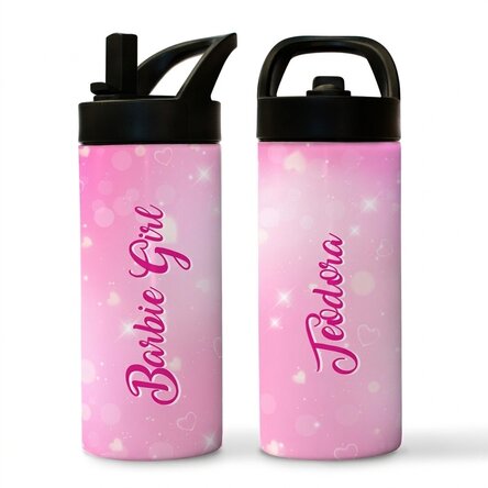 Thermosfles met handvat en rietje, gepersonaliseerd met naam - Barbie