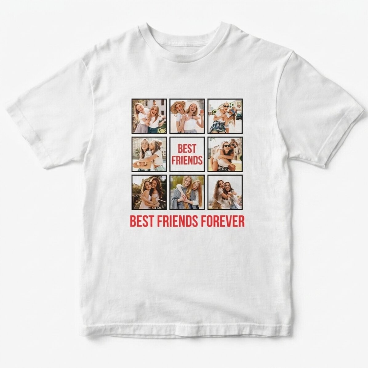 T-shirt en coton personnalisé avec 8 photos et un texte - Best Friends Forever