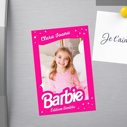 Aimant personnalisé de 10 x 15 cm avec une photo et un texte - Barbie