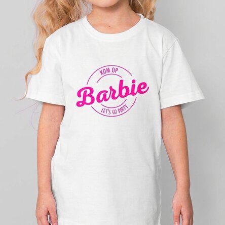 Katoenen T-shirt voor kinderen, gepersonaliseerd met tekst - Barbie