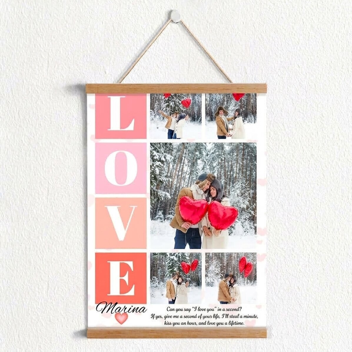 Affiche personnalisée avec 5 photos et un message pour les amoureux