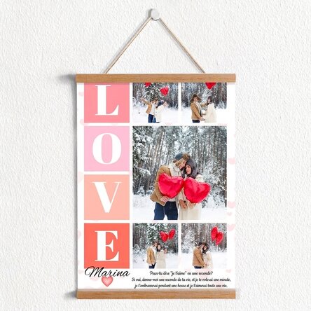 Affiche personnalisée avec 5 photos et un message pour les amoureux