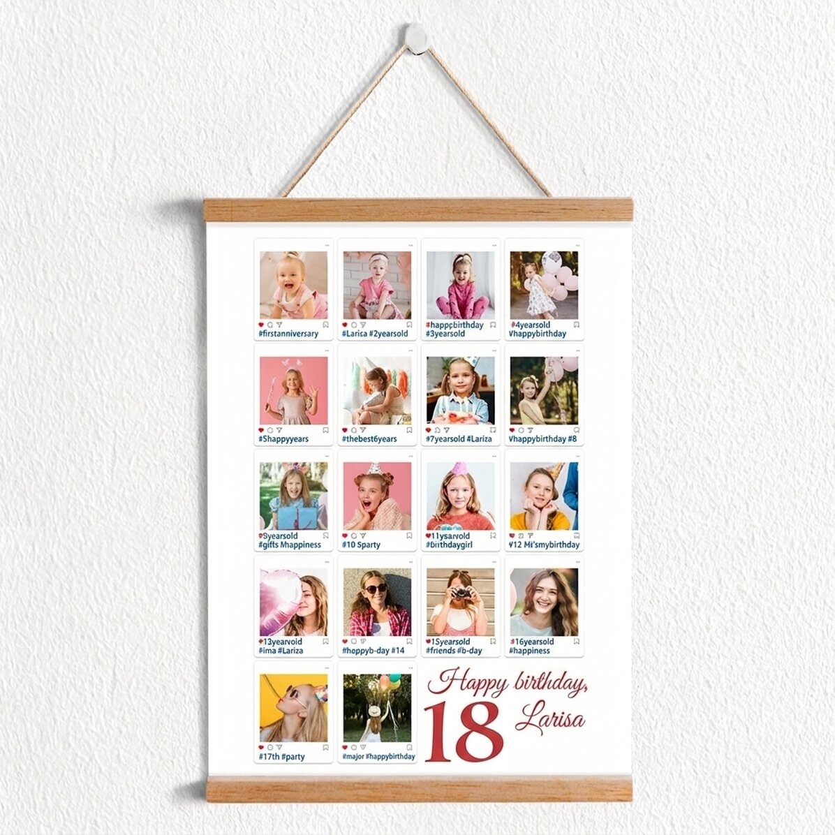 Gepersonaliseerde poster met 18 foto’s en een boodschap - #Instagram