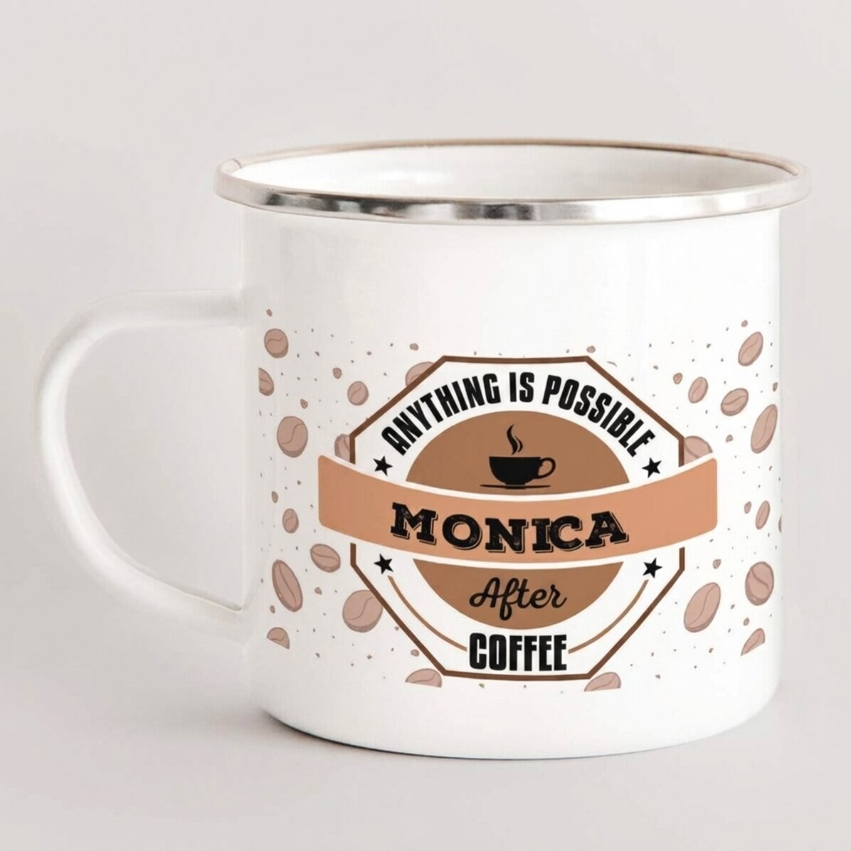 Tasse métallique émaillée personnalisée avec un message - Tout est possible
