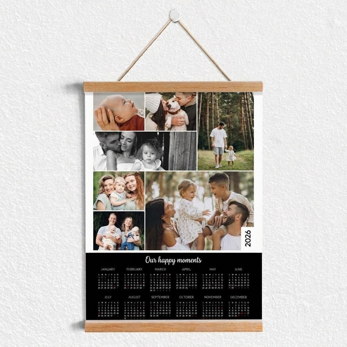 Gepersonaliseerde kalenderposter met ophanghaak, met 7 foto’s en tekst