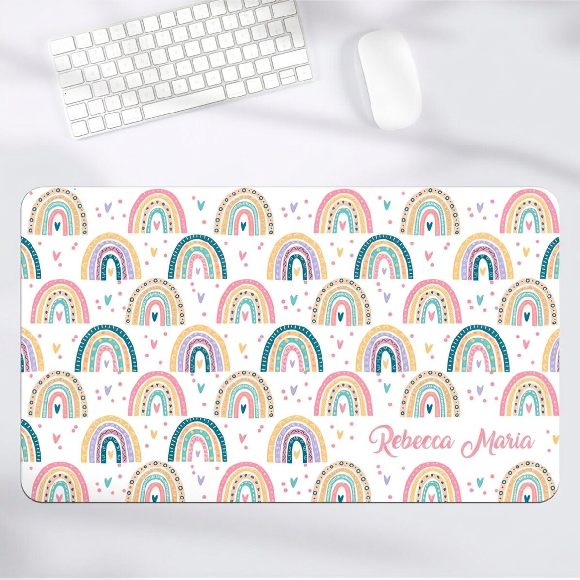 Tapis de souris XXL personnalisé avec un prénom - Arc-en-ciel