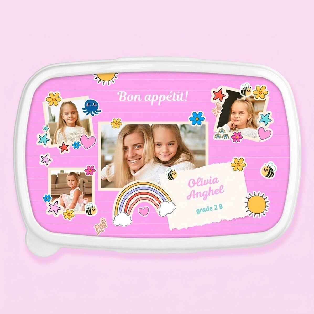 Lunchbox, gepersonaliseerde lunchtrommel met een collage van foto’s en tekst