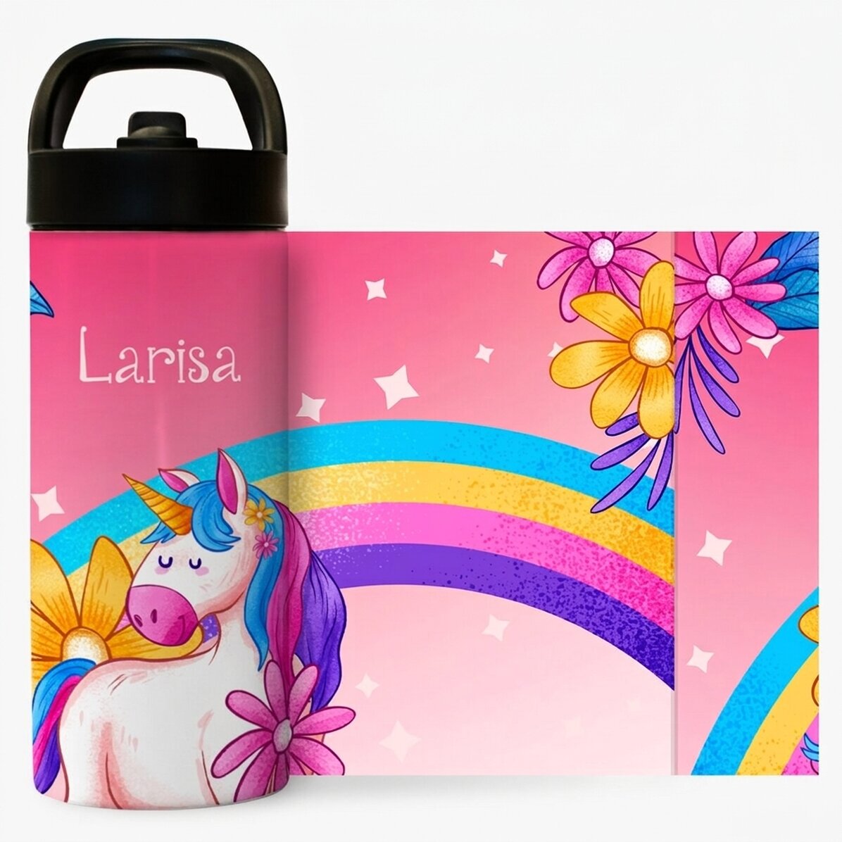Thermos avec poignée et paille, personnalisé avec le prénom de l
