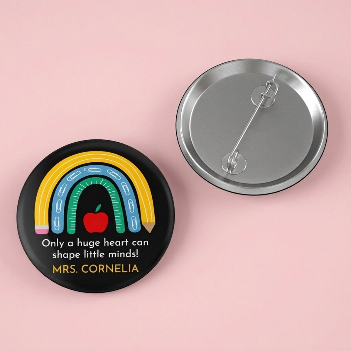 Gepersonaliseerde button met tekst voor kleuterleerkrachten