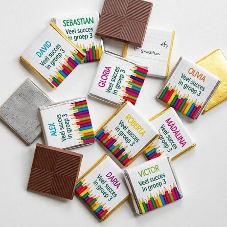 Set van 10 gepersonaliseerde minichocolade met tekst - Back to school