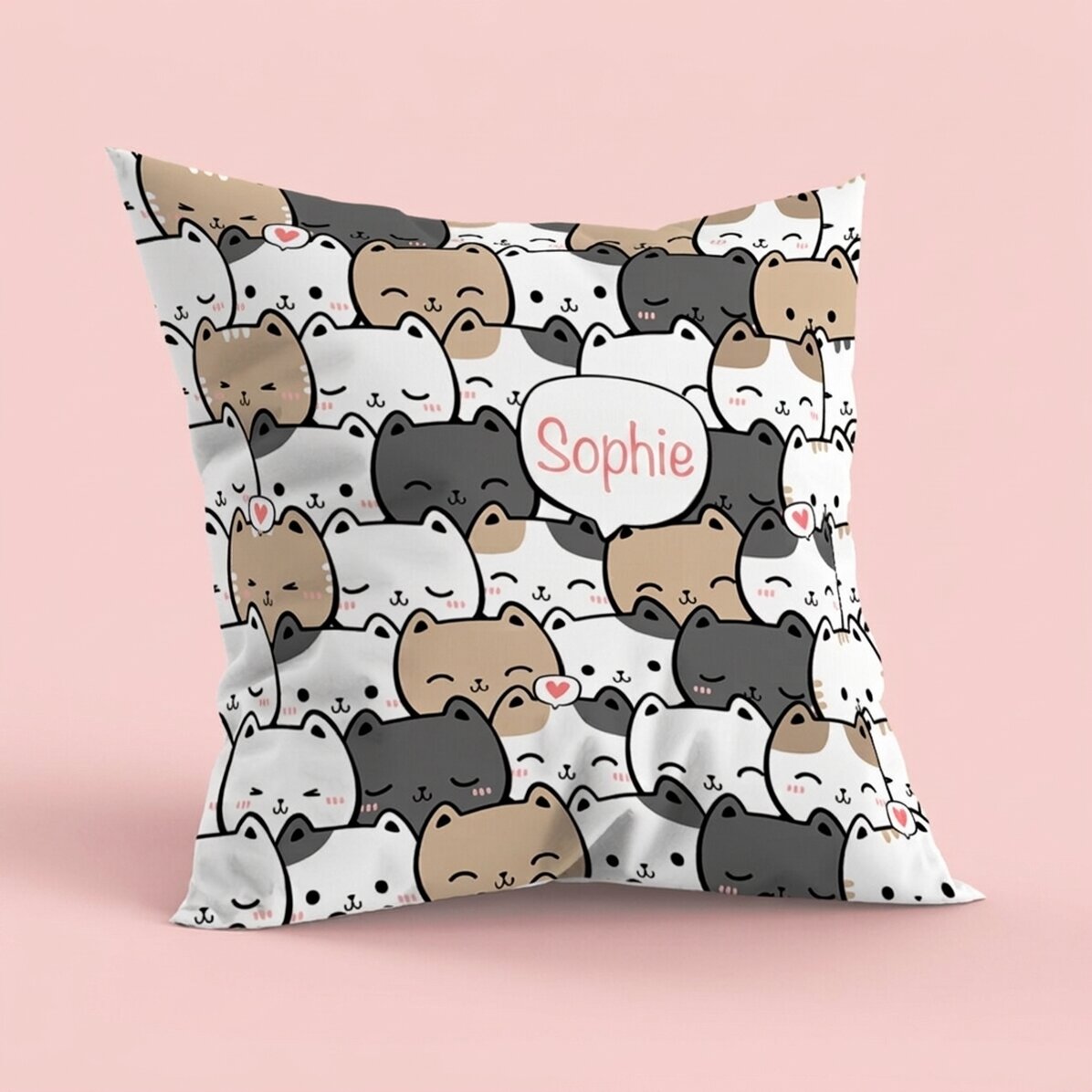 Coussin personnalisé avec prénom, grand format - Chaton