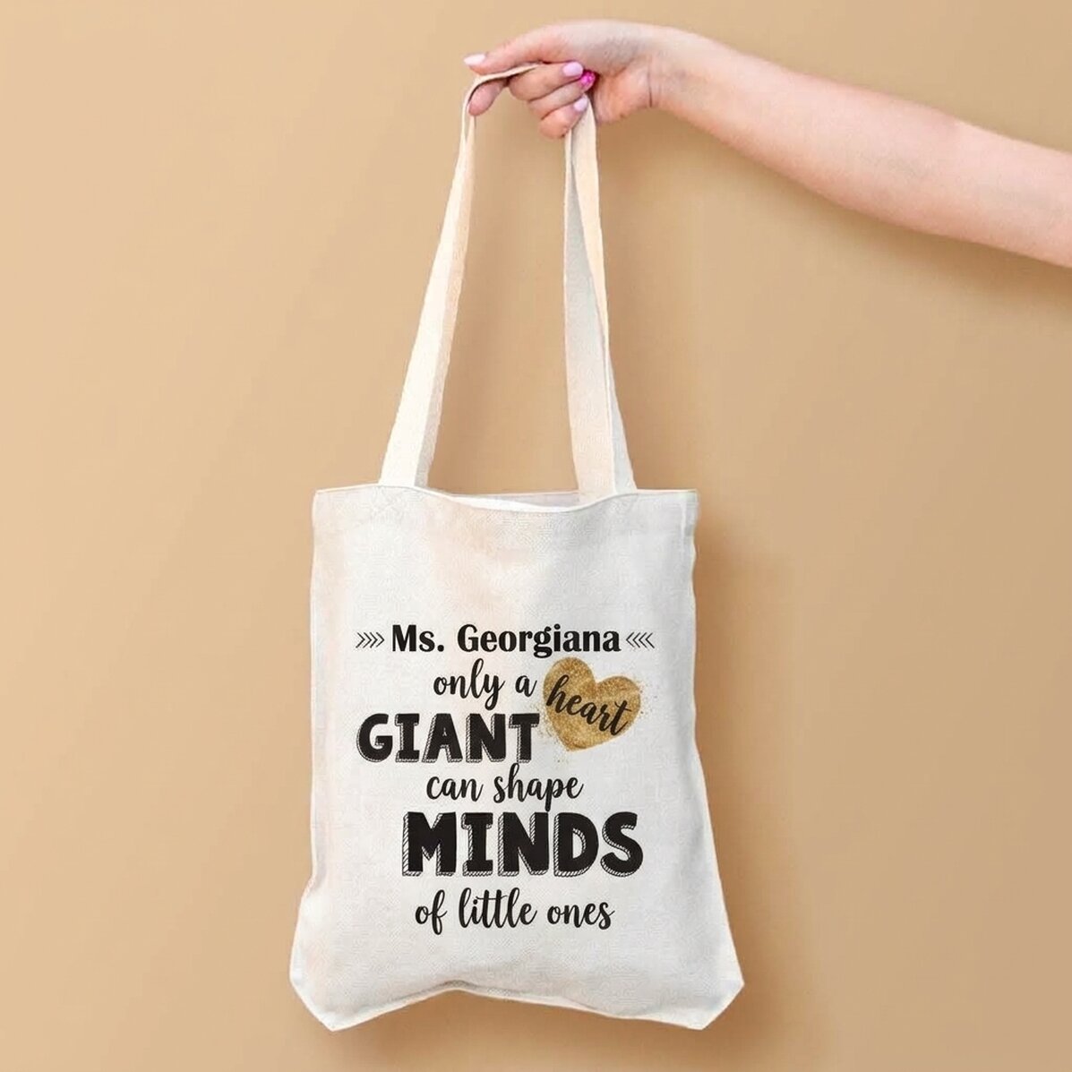 Gepersonaliseerde tas met tekst - Het hart van een leraar