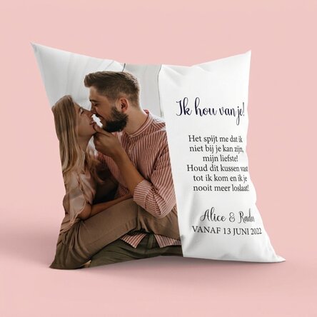 Gepersonaliseerd kussen met foto en tekst, groot formaat