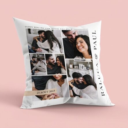 Coussin personnalisé avec 6 photos et un message, grand format