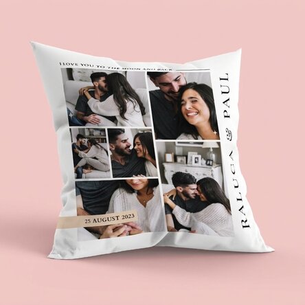 Gepersonaliseerd kussen met 6 foto’s en een boodschap, groot formaat
