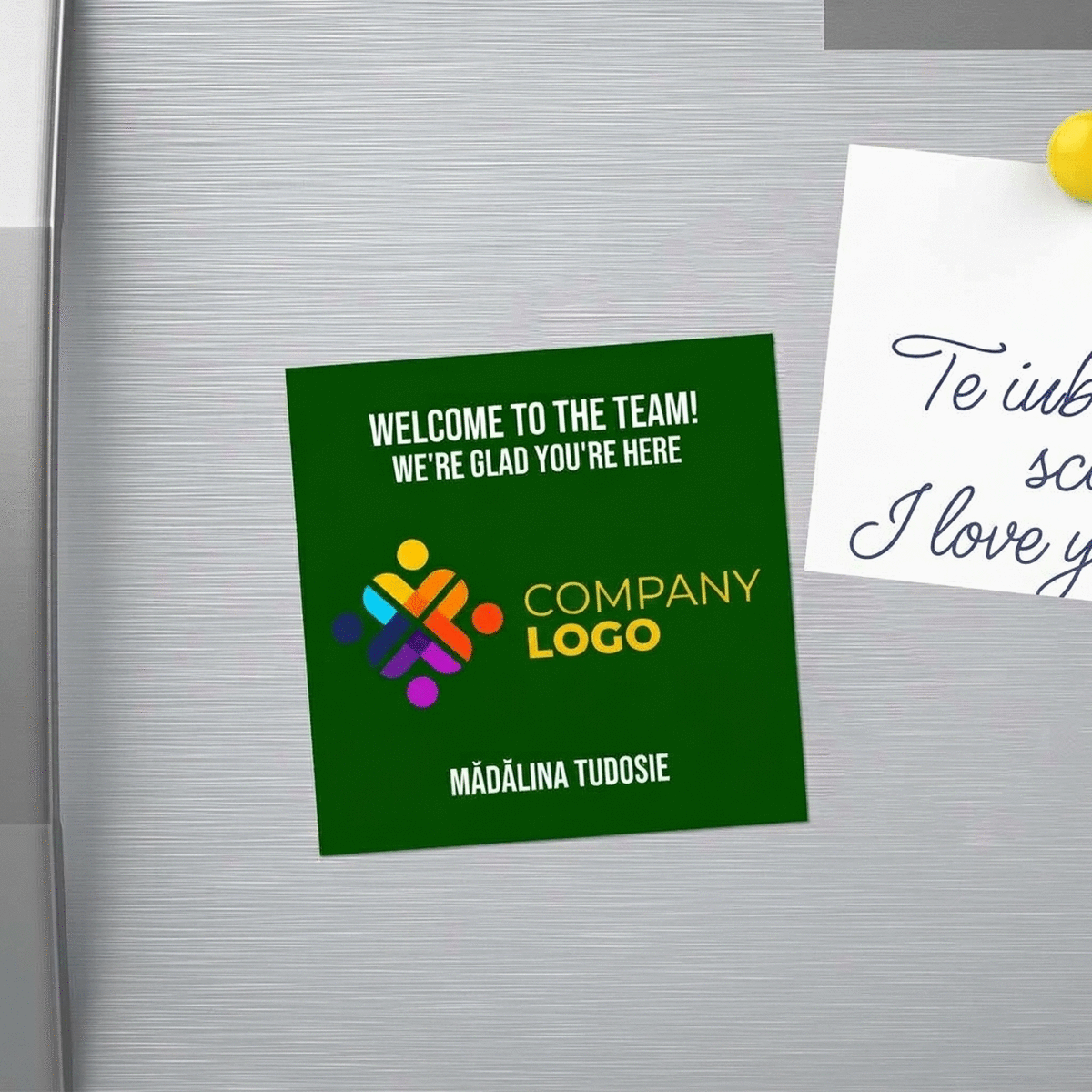 Aimant 10 x 10 personnalisé avec logo et texte - Welcome
