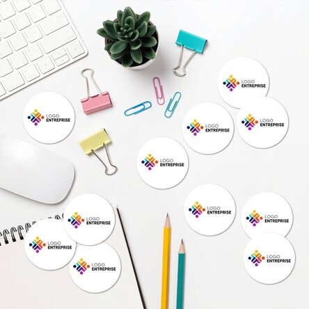 Lot de 12 autocollants ronds (étiquettes adhésives) de 5 cm de diamètre, personnalisés avec un logo