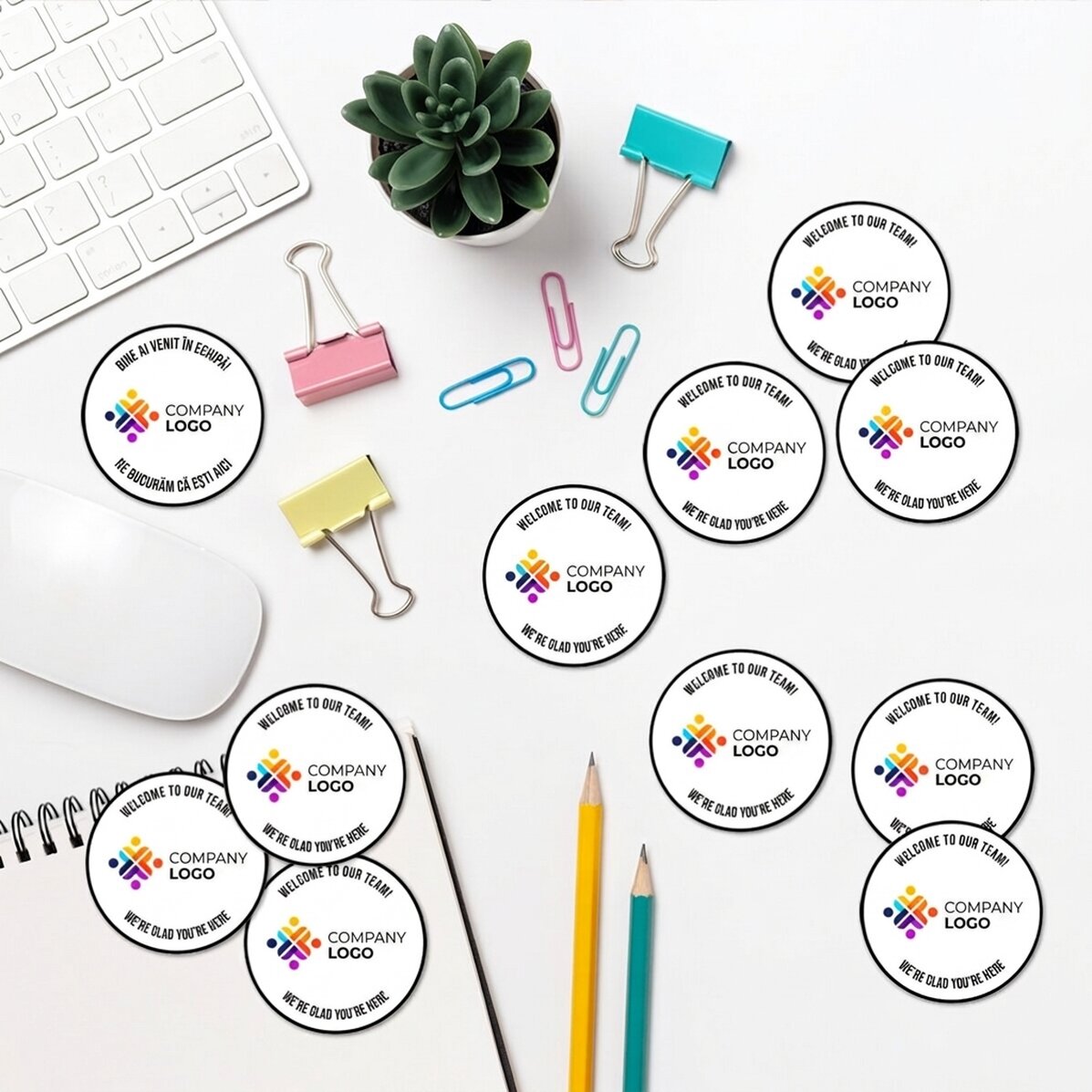 Lot de 12 autocollants ronds (étiquettes adhésives) de 5 cm de diamètre, personnalisés avec un logo 