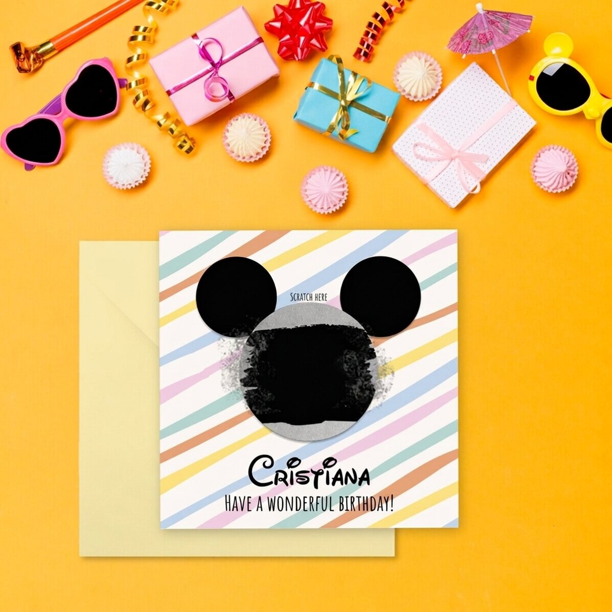 Gepersonaliseerde kraskaart met boodschap - Mouse ears