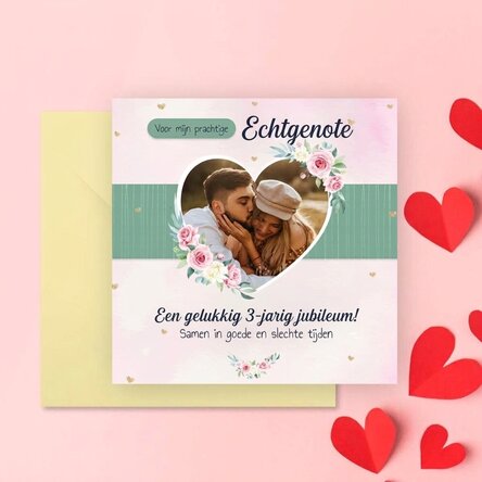Gepersonaliseerde vierkante kaart met boodschap - Hearts & Roses