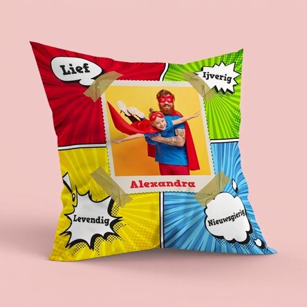 Gepersonaliseerd kussen met foto, groot formaat - Comics