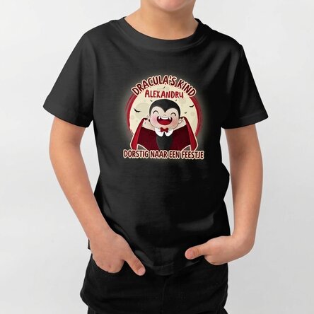 Halloween-katoenen T-shirt voor kinderen, gepersonaliseerd met tekst - Dracula-kuikentje