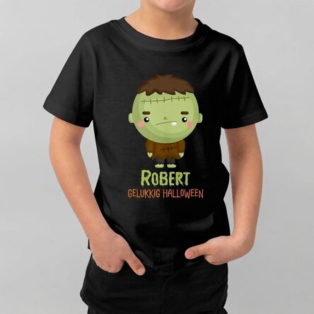 Katoenen T-shirt voor kinderen, gepersonaliseerd met tekst - Halloween-figuren