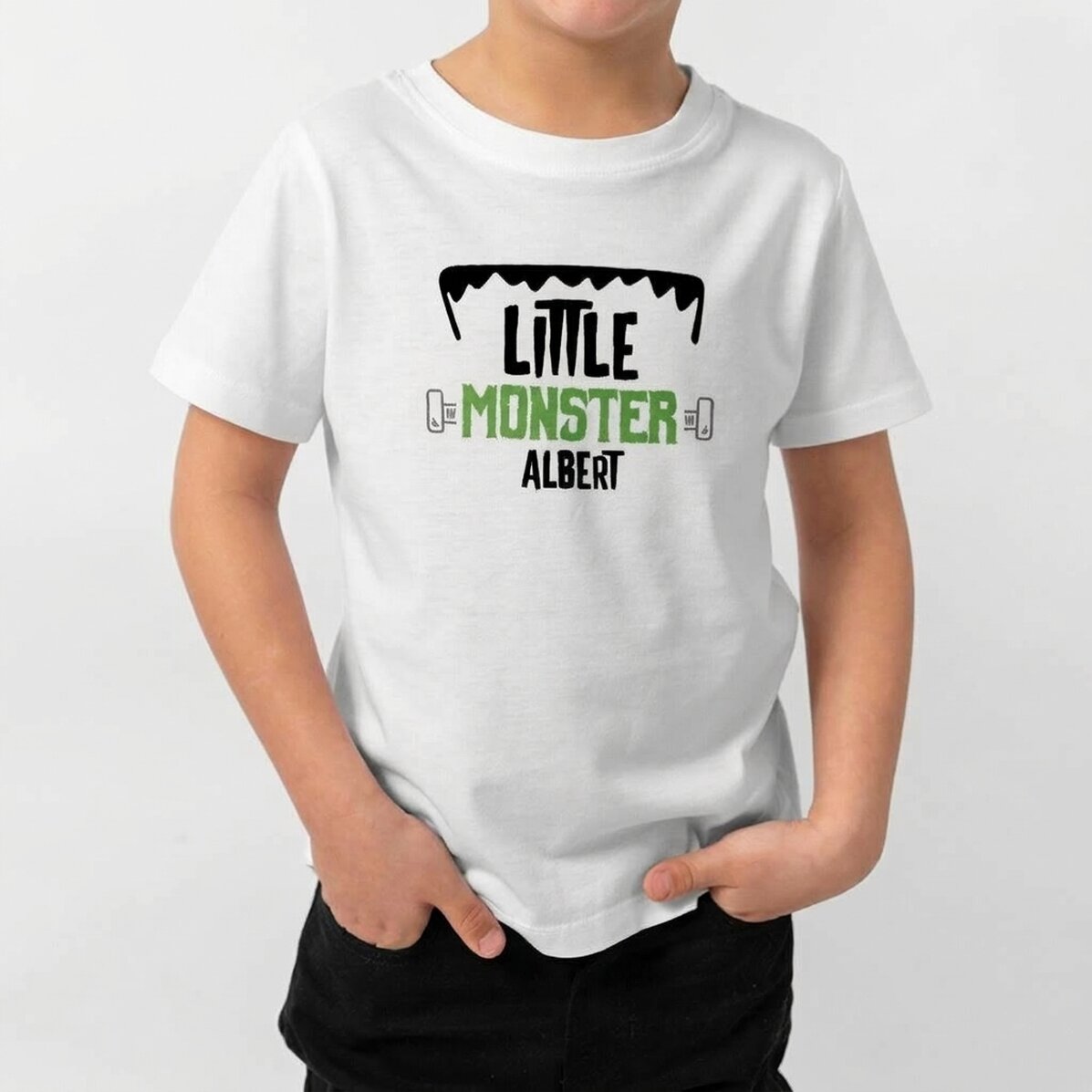 Halloween-T-shirt van katoen voor kinderen, gepersonaliseerd met tekst - Little monster