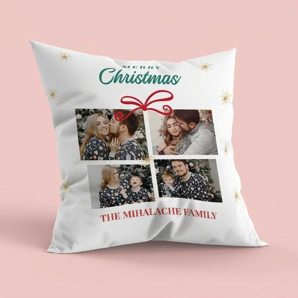 Coussin personnalisé avec 4 photos et un message - Cadeau