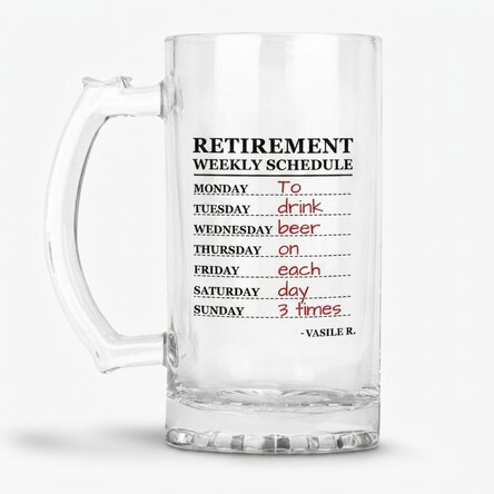 Gepersonaliseerde bierpul met tekst ter gelegenheid van het pensioen