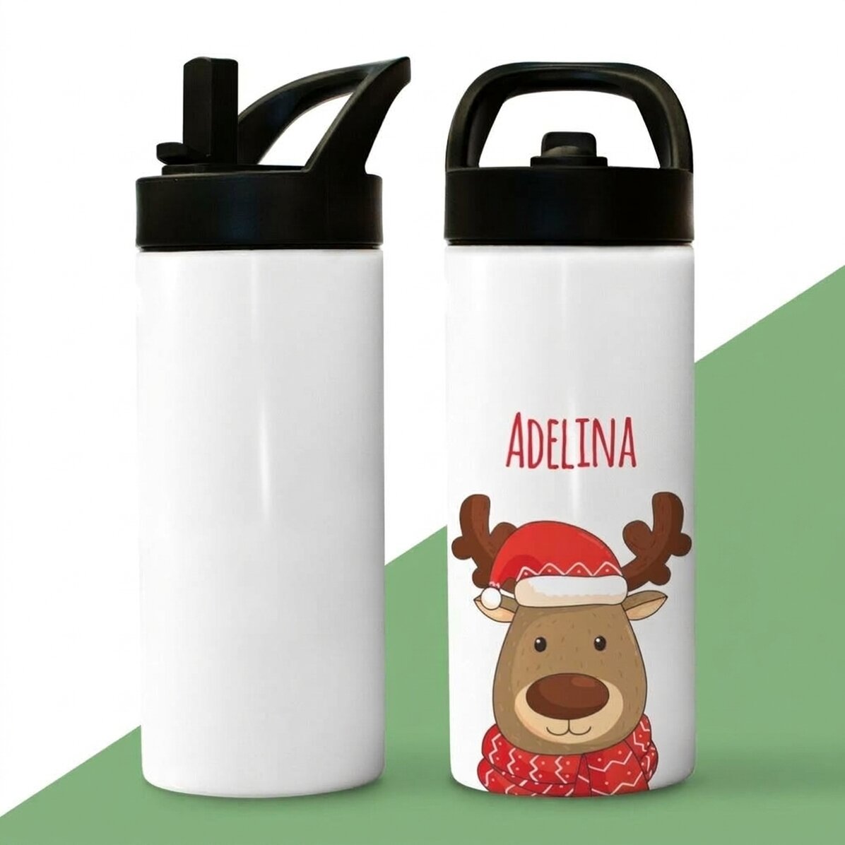 Thermosfles met handvat en rietje, gepersonaliseerd met tekst - Ren
