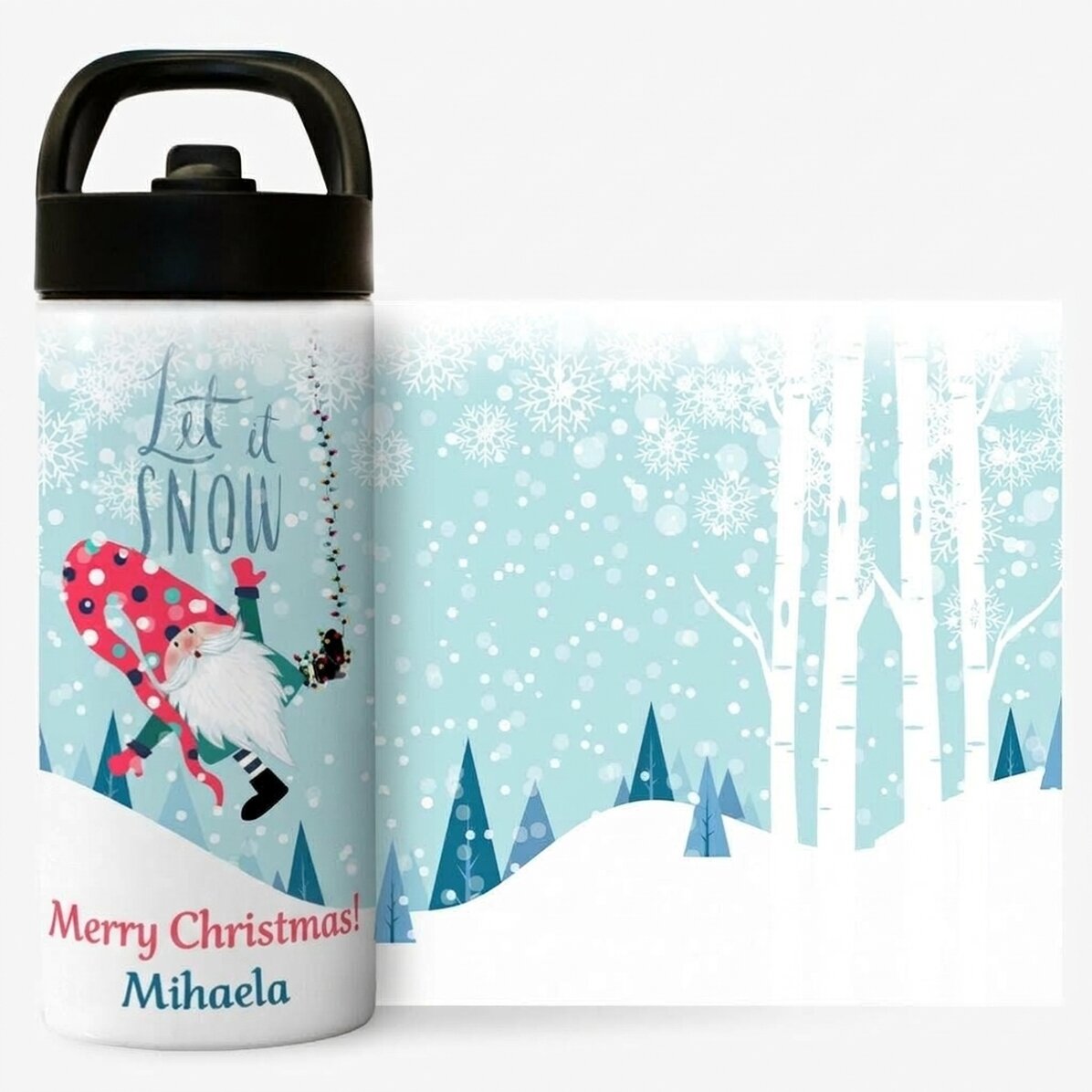 Thermosfles met handvat en rietje, gepersonaliseerd met tekst - Let it snow