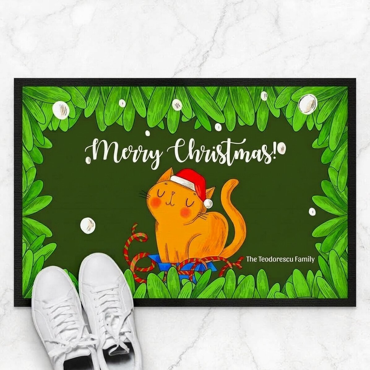 Paillasson personnalisé avec inscription - Le chat de Noël
