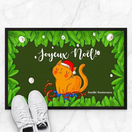 Paillasson personnalisé avec inscription - Le chat de Noël