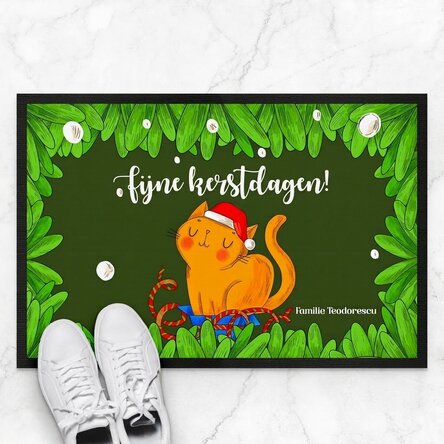 Op maat gemaakte deurmat met tekst - Kerstkat