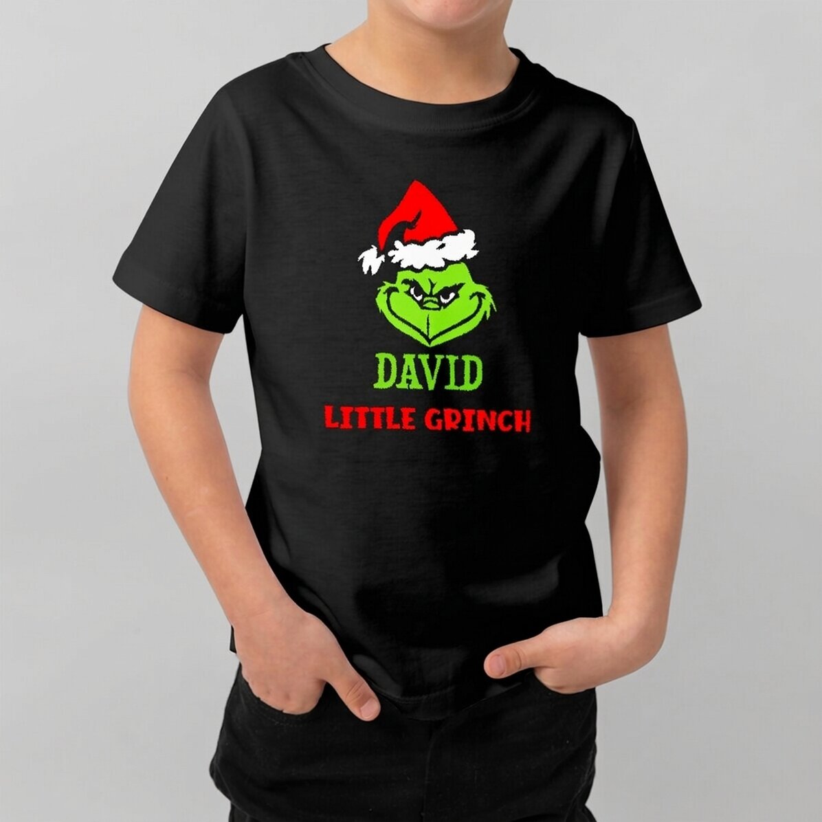 Katoenen T-shirt voor kinderen, gepersonaliseerd met tekst - Grinch