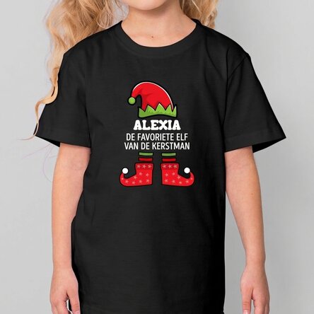 Katoenen T-shirt voor kinderen, gepersonaliseerd met tekst - De elf van de Kerstman