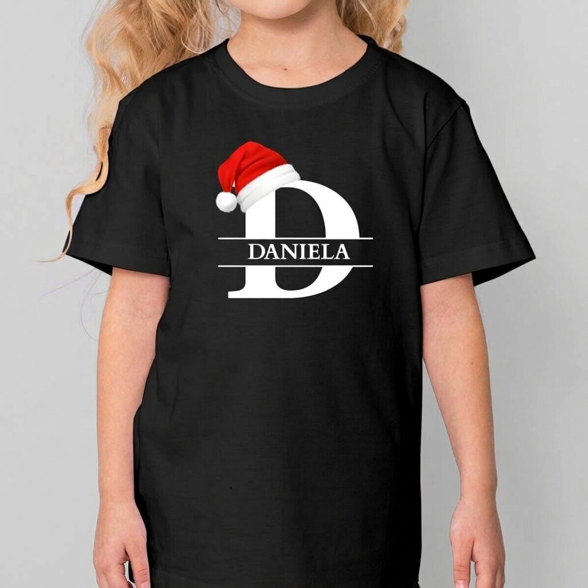 Katoenen T-shirt voor kinderen, gepersonaliseerd met initiaal en naam - Kerstmis