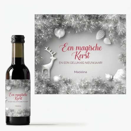Gepersonaliseerd mini-wijnflesje met tekst - Silver Christmas