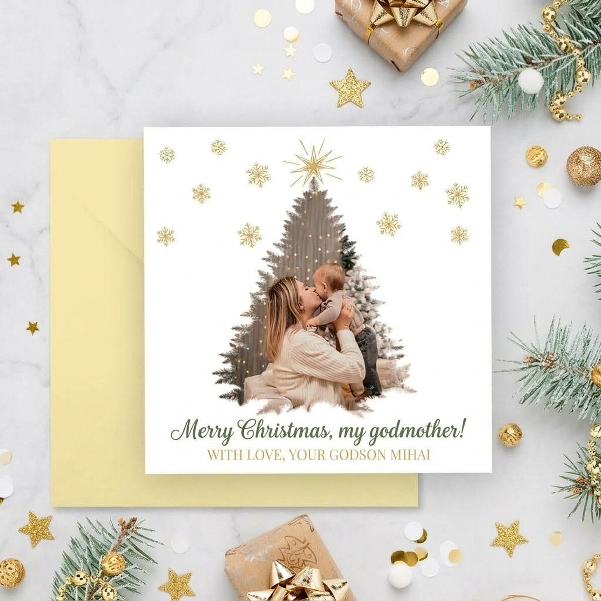 Carte carrée personnalisée avec photo et message - Joyeux Noël !