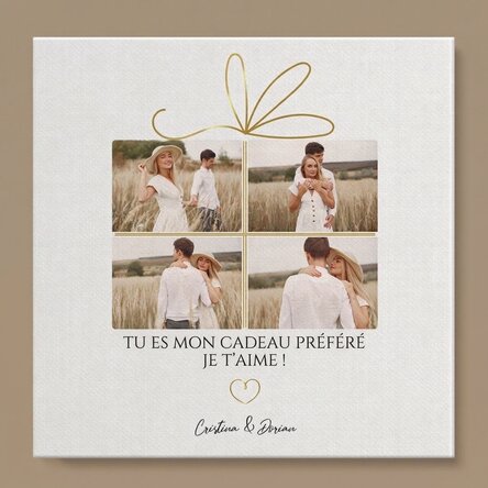 Tableau sur toile personnalisé avec 4 photos et un texte - Des souvenirs en cadeau