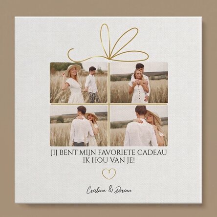 Gepersonaliseerd canvasdoek met 4 foto’s en tekst - Herinneringen als cadeau