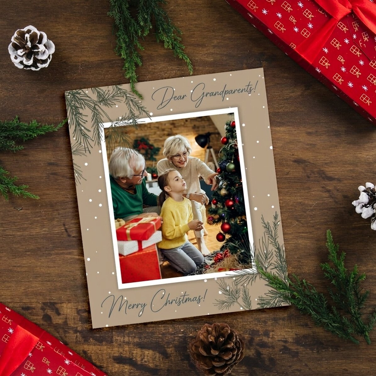 Photo personnalisée 10 x 12 cm avec texte et photo - Brindilles de sapin