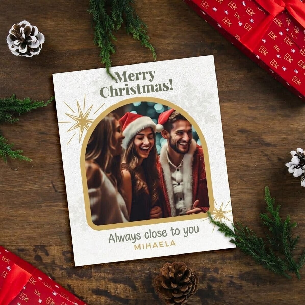 Photo personnalisée 10 x 12 cm avec texte et photo - Snowflakes & Stars